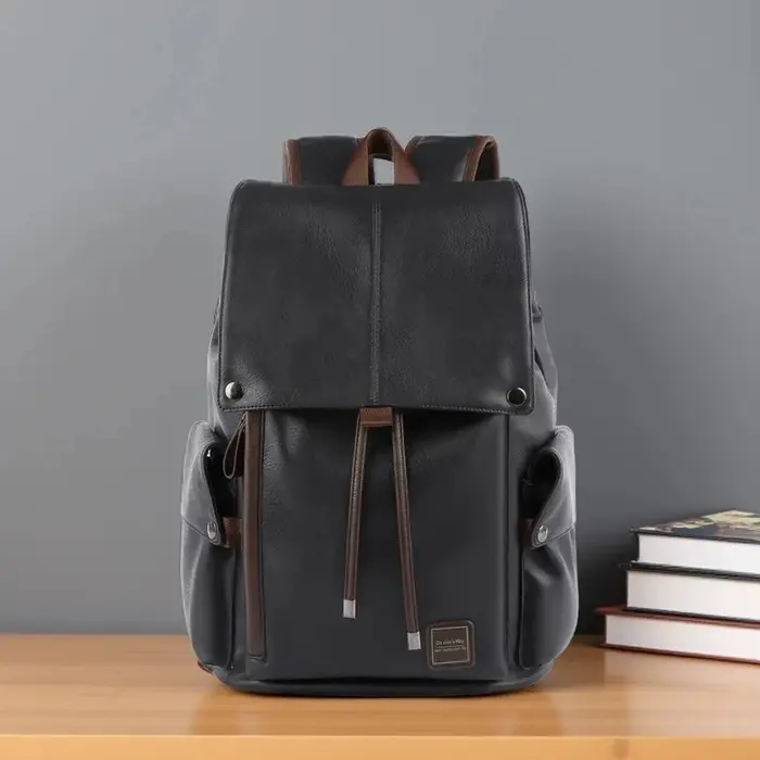 MOYYI grand sac à dos de voyage en cuir étanche à rabat hommes femmes adolescents collège étudiant s