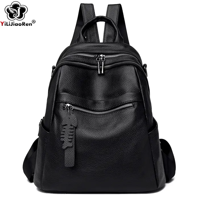 Sac à dos en cuir véritable pour femmes, sac à dos décontracté pour filles, sac à dos de voyage gran
