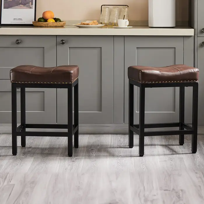 JIAN-Chaise de Bar en Cuir Pu, Style Selle, Comptoir, Recommande, avec Base en Métal, pour la Cuisin
