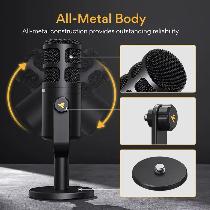 Microphone dynamique XLR pour PC Maono PD100, entièrement en métal, pour jeux, diffusion, enregistre