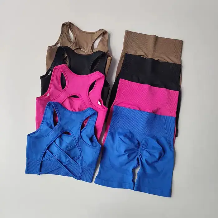 Ensemble yoga femme sans couture 2 pièces - Soutien-gorge sport sexy et short taille haute fitness