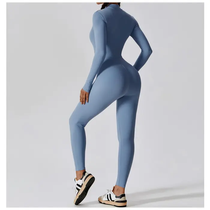 Combinaison de Yoga Femme Push Up Manches Longues - Vêtement Fitness Élastique Une Pièce pour Course