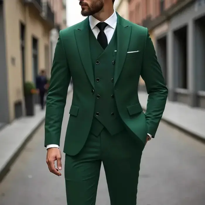 Costume homme fin et simple, couleur unie, simple boutonnage, style britannique, manches longues, av