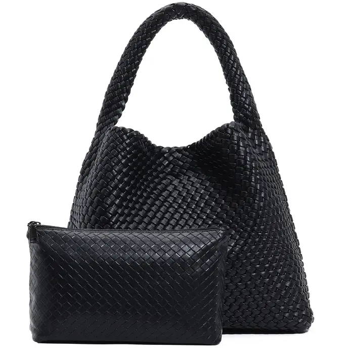 Grand sac fourre-tout tissé pour femme avec pochette, sac à bandoulière tendance, sac hobo sous le b