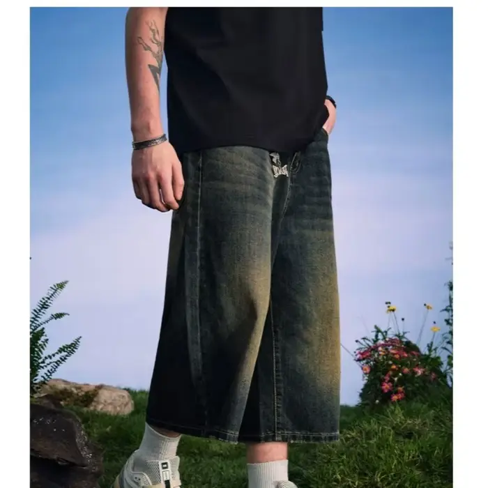 Shorts en jean délavé dégradé style rétro américain pour homme, collection été 2026 – Nouveau pantal