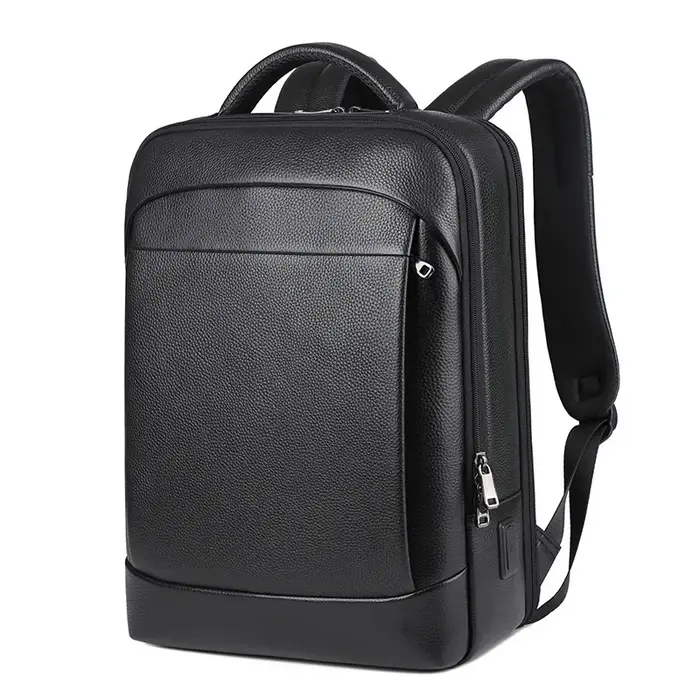 100% sac à dos en cuir véritable hommes 15.6 pouces sac à dos pour ordinateur portable USB Charge an