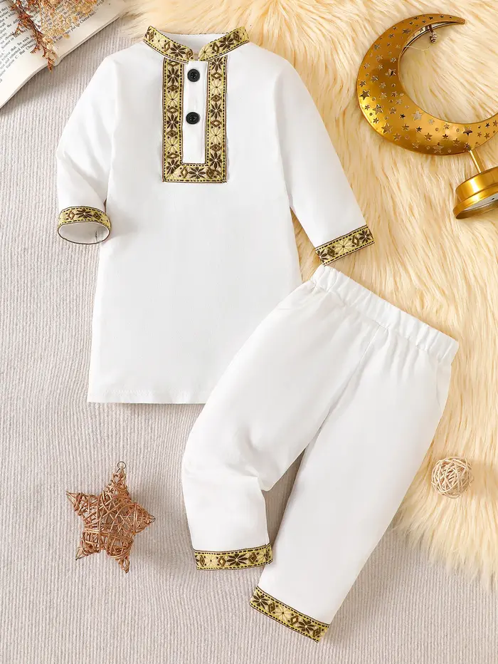 IURNXB Ensemble de vêtements ethniques traditionnels du Moyen-Orient pour garçons, robe Thobe, panta