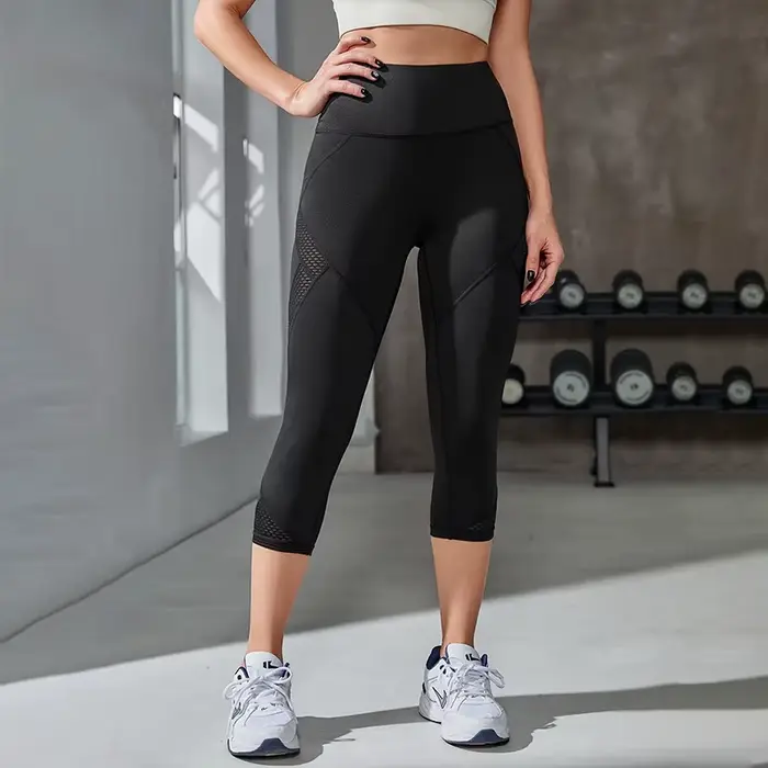 Pantalon de Yoga taille haute en maille, Leggings Capri pour femmes, contrôle du ventre, entraînemen