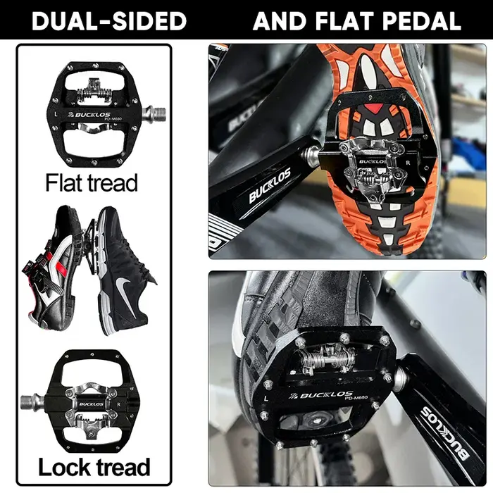 Pédales BUCKLOS pour VTT Fonction Double Plateforme Clip et Pédale Plate Ajustement SPD Idéales pour Courses et Sorties Off-road