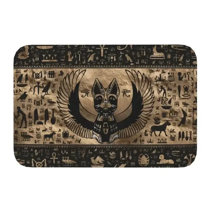 Tapis de porte de déesse de chat égyptien personnalisé, entrée coordonnante, polymères de sol de por