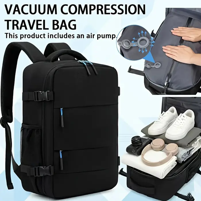 Sac à dos de voyage à compression sous vide avec pompe - Bagage à main durable scellé