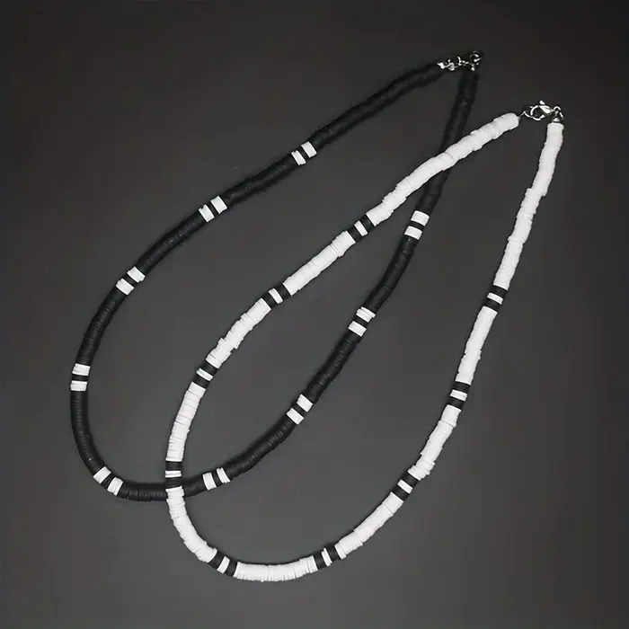 Collier Hombre bohême blanc noir doux polymère perles Collier hommes Collier Homme Homme Collier pou