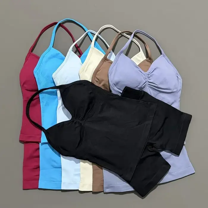 Yoga 2 pièces ensemble de gymnastique femmes dos nu haut à licou taille haute sans couture Shorts co