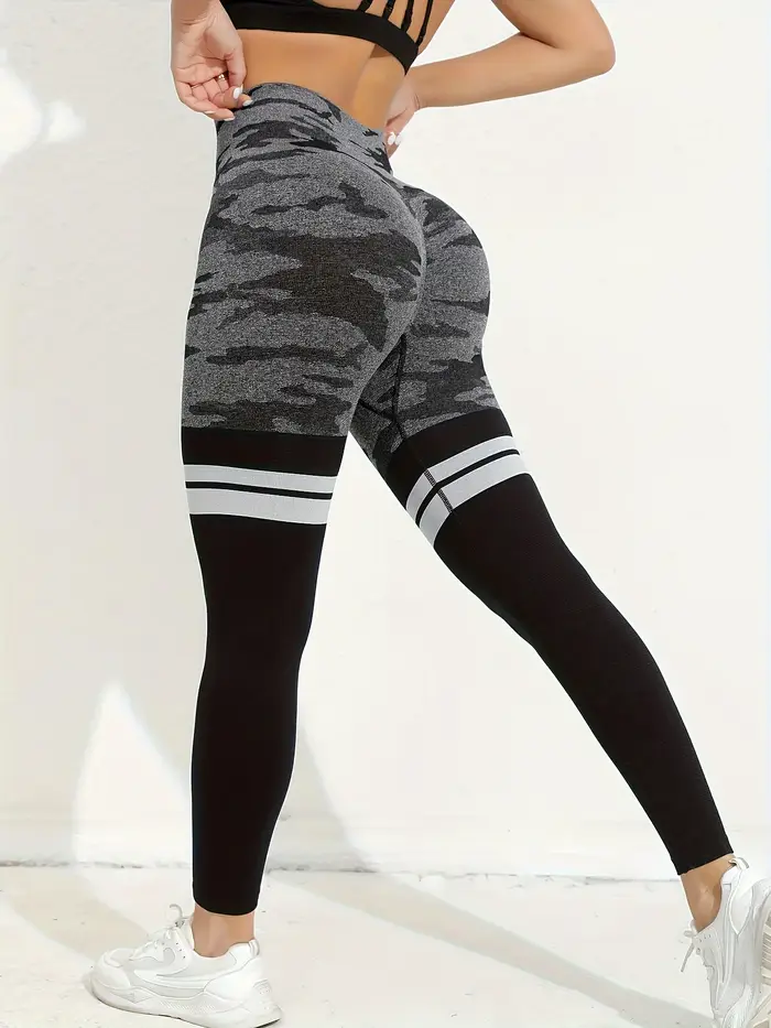 Leggings de levage de fesses rayés taille haute pour femmes – Pantalon serré de yoga sans couture po