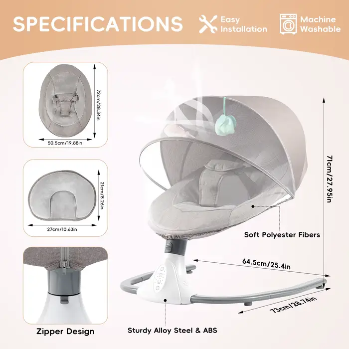 Balançoire électrique pour bébé, videurs à 4 vitesses, berceuses intégrées, fonction Bluetooth, pare