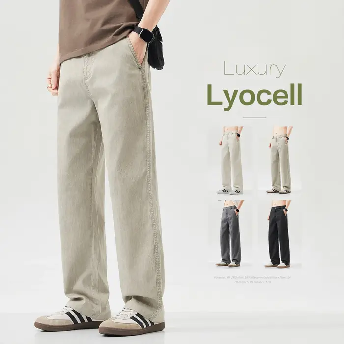 Pantalon d'été de luxe pour homme en Lyocell, coupe droite ample, style streetwear, jambe large, res