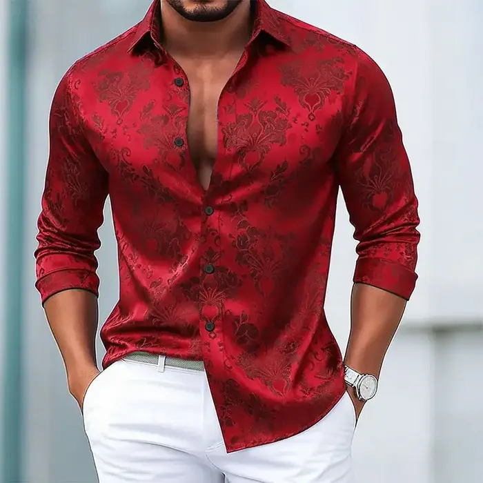 Chemise 3D à manches longues pour hommes, imprimé graphique ethnique complexe de fleurs florales, St