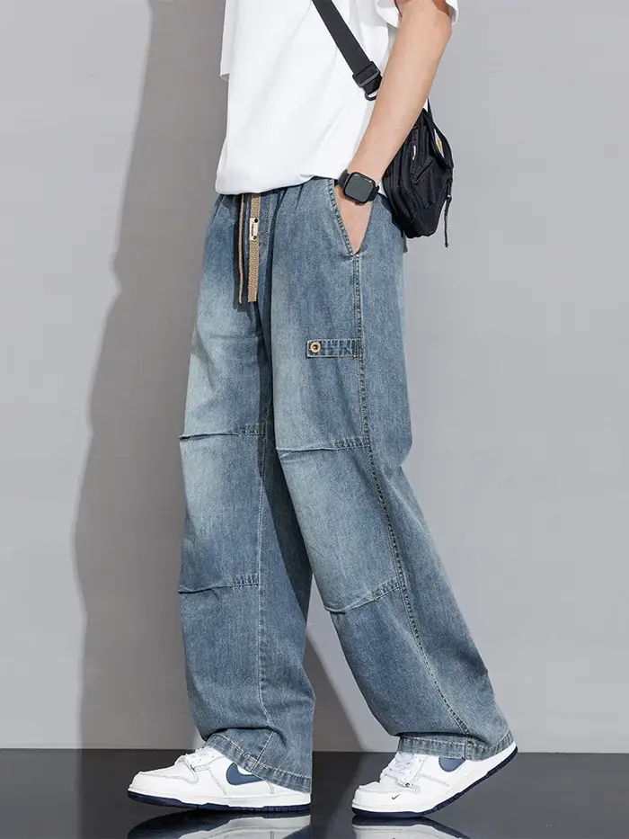 Jean cargo pour homme 2026 Nouvelle collection Printemps-Été, coupe large, en denim, style droit et 