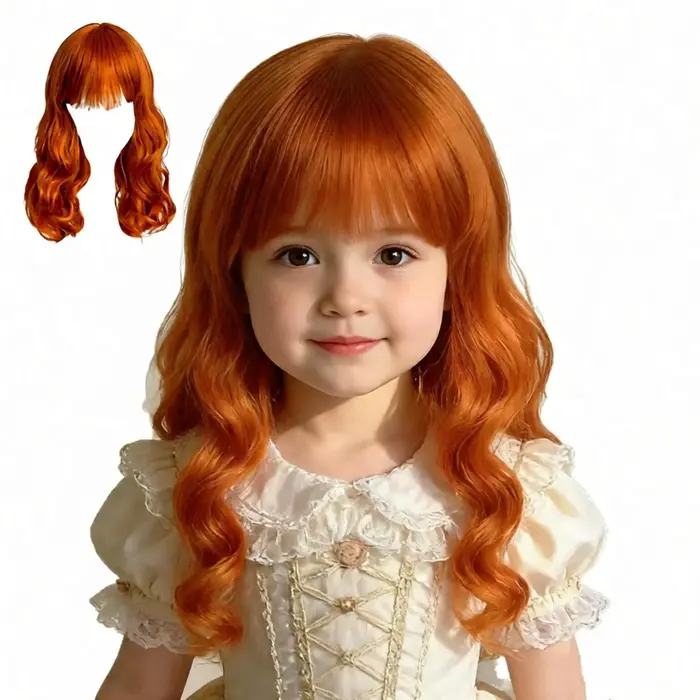 Perruque orange longue et bouclée pour fille, accessoire de performance et de photographie pour enfa