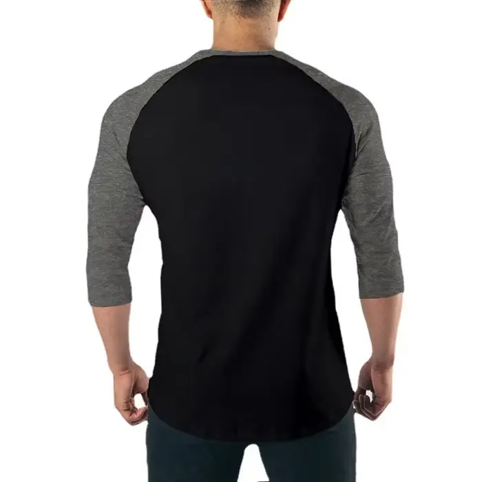 Chemise fitness homme manches 3/4 coton respirant - Haut musculation cintré entraînement été