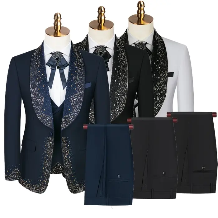 Ensemble de costumes de luxe légers de haute qualité pour hommes, 3 pièces, robe Blazer de fête pour