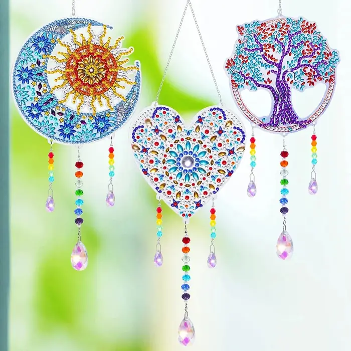 Super Flash Crystal Diamond Painting, Captures de paysage, Sun Moon, Coussins Tree Pattern, DIY Wind