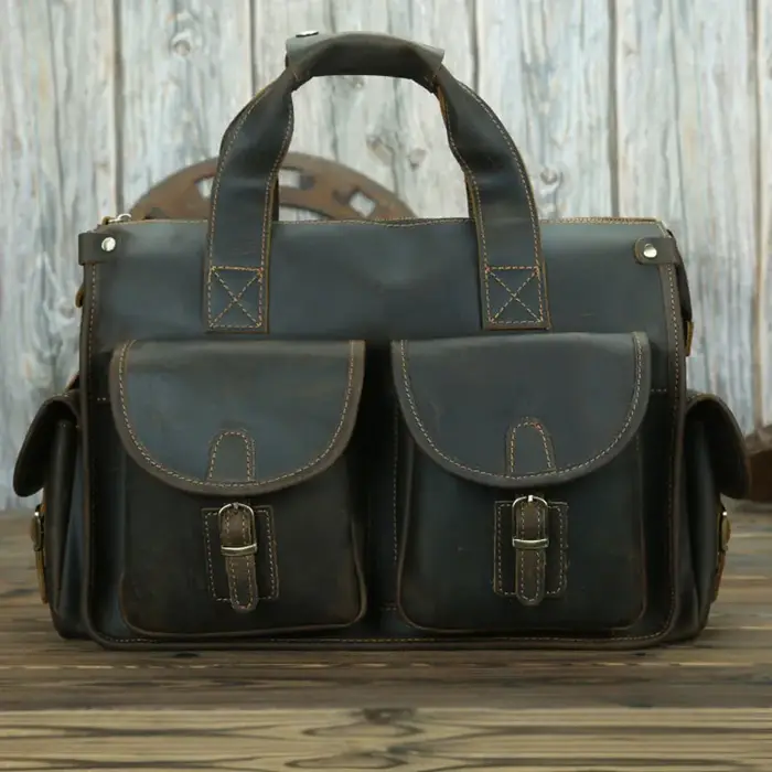 Porte-documents Vintage en cuir de vache véritable pour homme, sac d'ordinateur portable de 15 pouce