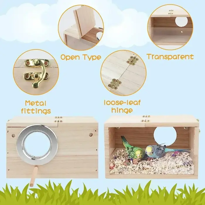 Nid de maison pour oiseaux, Design Transparent, pour perruches, calopsitte, facile à nettoyer, bords