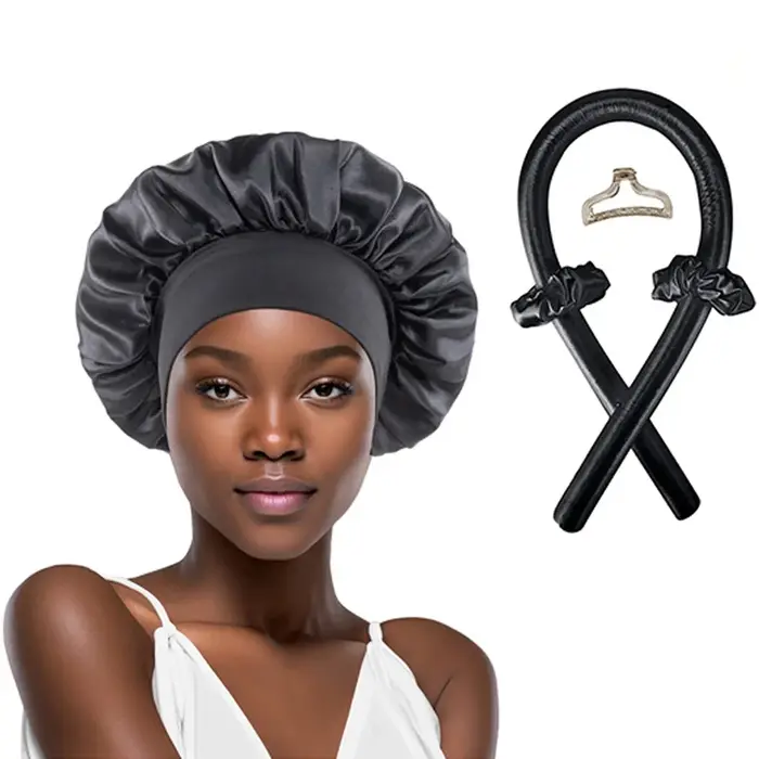 Ensemble de bonnets de couchage en Satin, sans chaleur, bandeau à friser, pince à cheveux, anneaux p