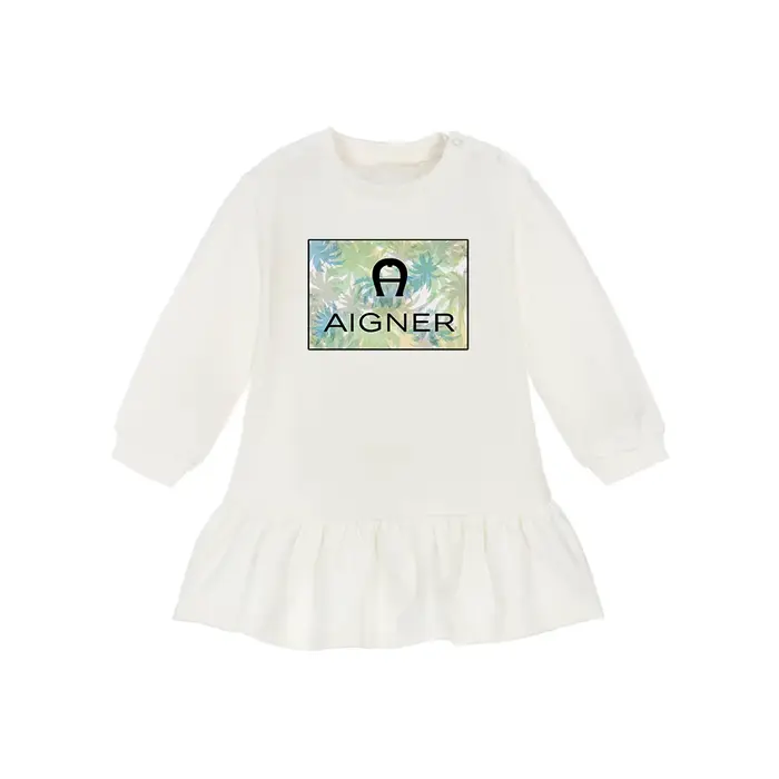Robe blanche à manches longues imprimée lettre pour enfants, vêtements décontractés quotidiens, mode