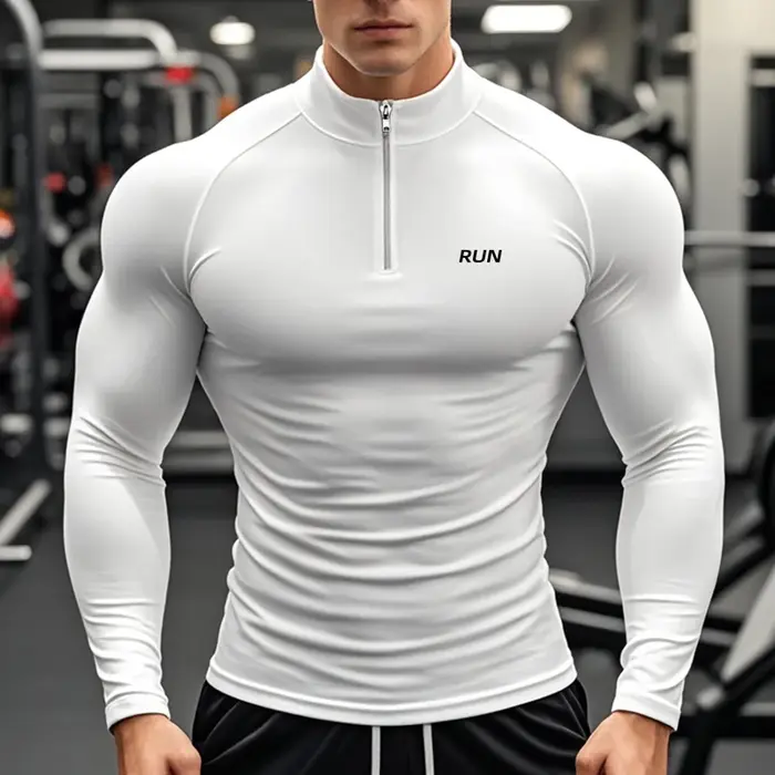 T-shirts de course hommes Compression à manches longues polos de sport entraînement et exercice gymn