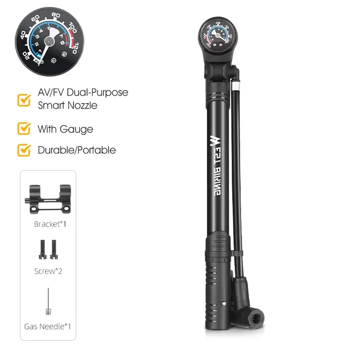 Pompe à vélo en alliage d'aluminium WEST BIKING, pompe manuelle portable haute pression 120 PSI avec