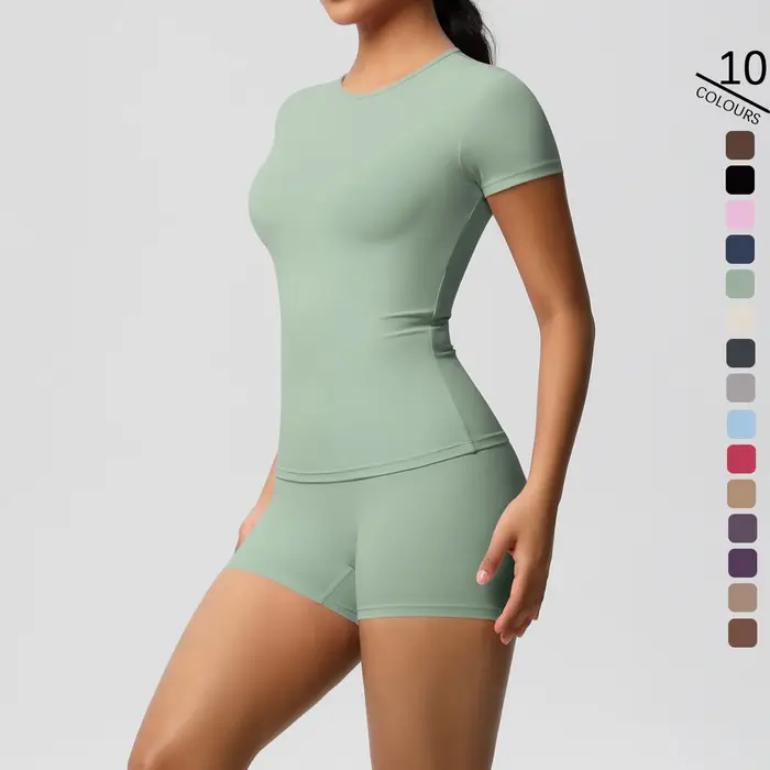 Ensemble de Leggings de gymnastique à séchage rapide, 2 pièces, manches courtes, respirant, extensib