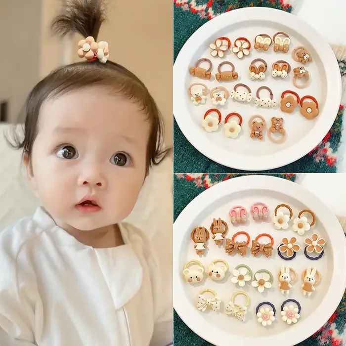 20 pièces accessoires de cheveux pour fille bandes de cheveux élastiques fleurs mignonnes Style anne