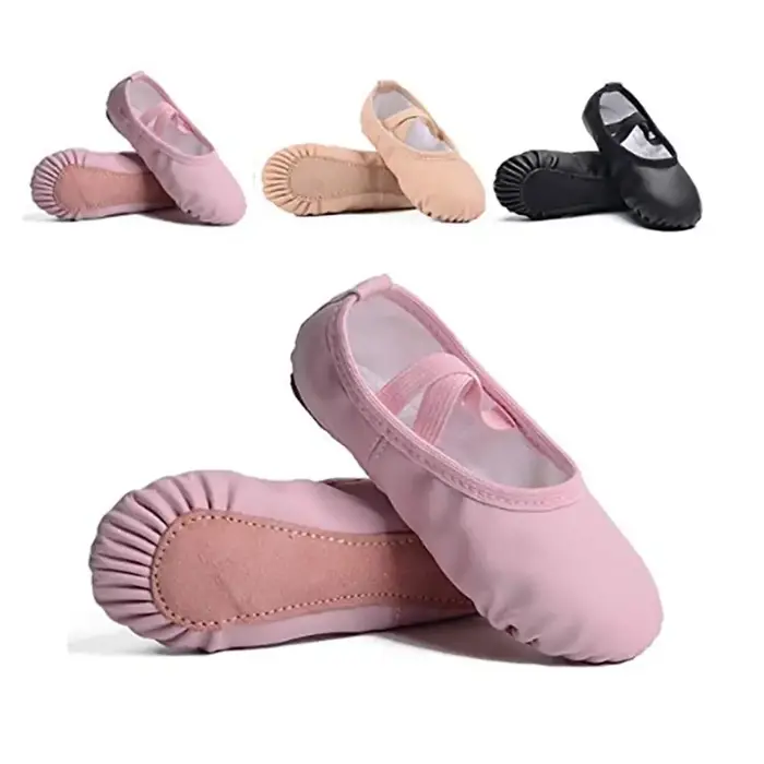 Chaussures de ballet souples en cuir PU pour femmes et enfants, chaussures de danse durables, chauss