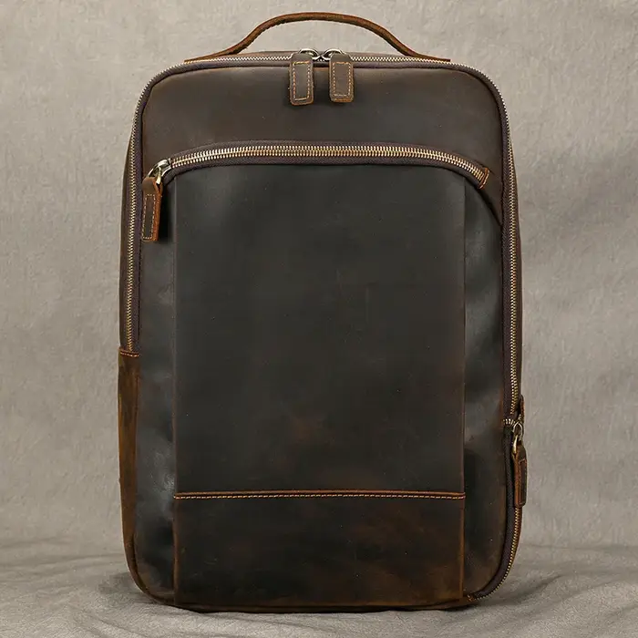 Sac à dos de voyage vintage en cuir à double fermeture éclair pour homme, sacoche de voyage faite à 