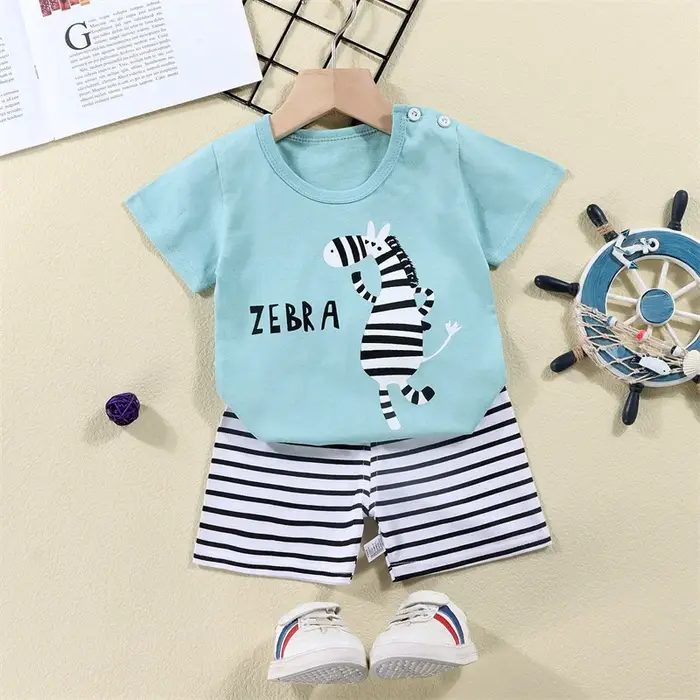 Ensemble de survêtement 2 pièces en coton t-shirts + shorts pour enfants, costume d'été imprimé dino