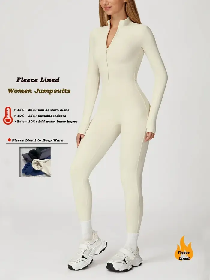 Combinaison de sport pour femme VITALINOVO, doublée polaire, à manches longues, zippée, pour yoga, c