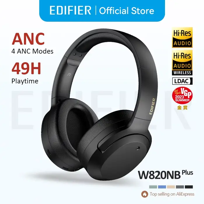 Edifier-Casque antibruit sans fil Hi-Res, casque Bluetooth léger, W820NB Plus, 43dB ANC, codec Sat A