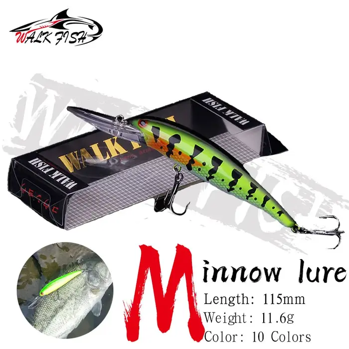 WALK FISH 1 pièces appât dur 115mm 11.6g qualité méné leurre de pêche manivelle Wobble profondeur 3-