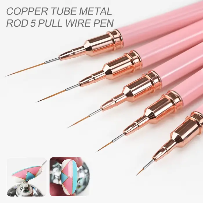 7/10/12/15/20m rose français Nail Art Liner peinture brosse 5 pièces/ensemble Ultra-mince lignes all