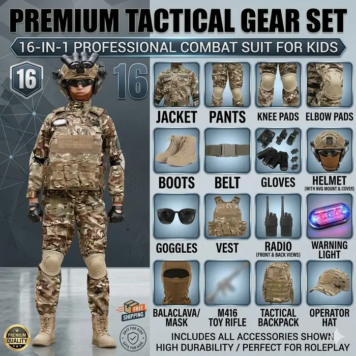 Ensemble uniforme tactique militaire pour enfants, costume de camouflage, costume de soldat des forc