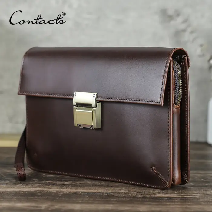 CONTACT'S-Pochette de Luxe en Cuir group pour Homme, Sac à Main de Styliste avec Mot de Passe, Porte