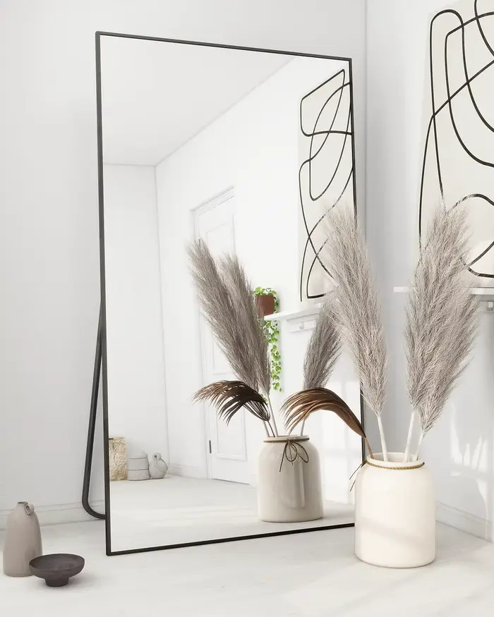 Grand miroir pleine longueur 34 "x 76", miroir de sol avec support, miroir de courtoisie mural avec 
